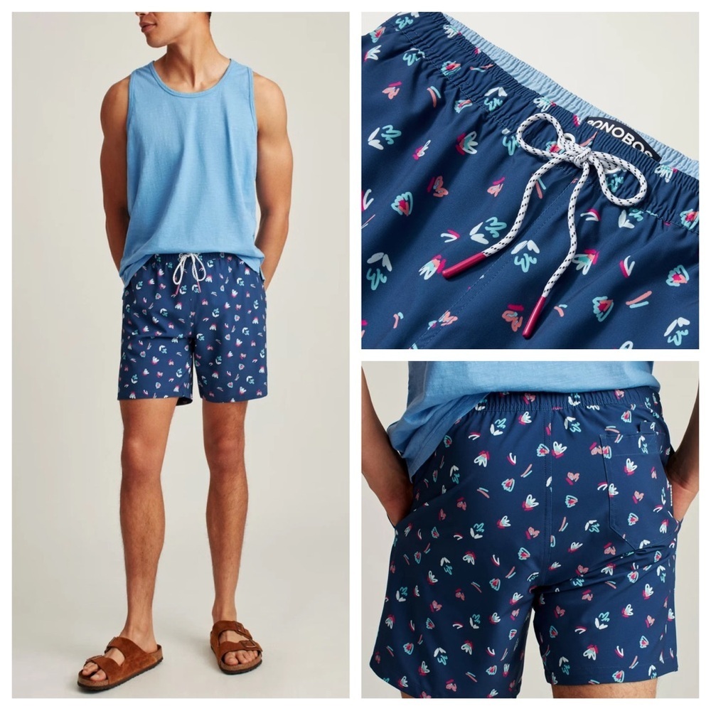 Bonobos Riviera Recycled Swim Trunks Shorts Navy Sketch Floral 51784